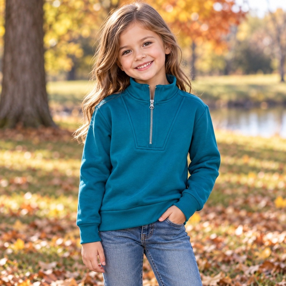 Member's Mark Quarter Zip Pullover Girls Size S 6/6X Teal NWT Sandwash Active